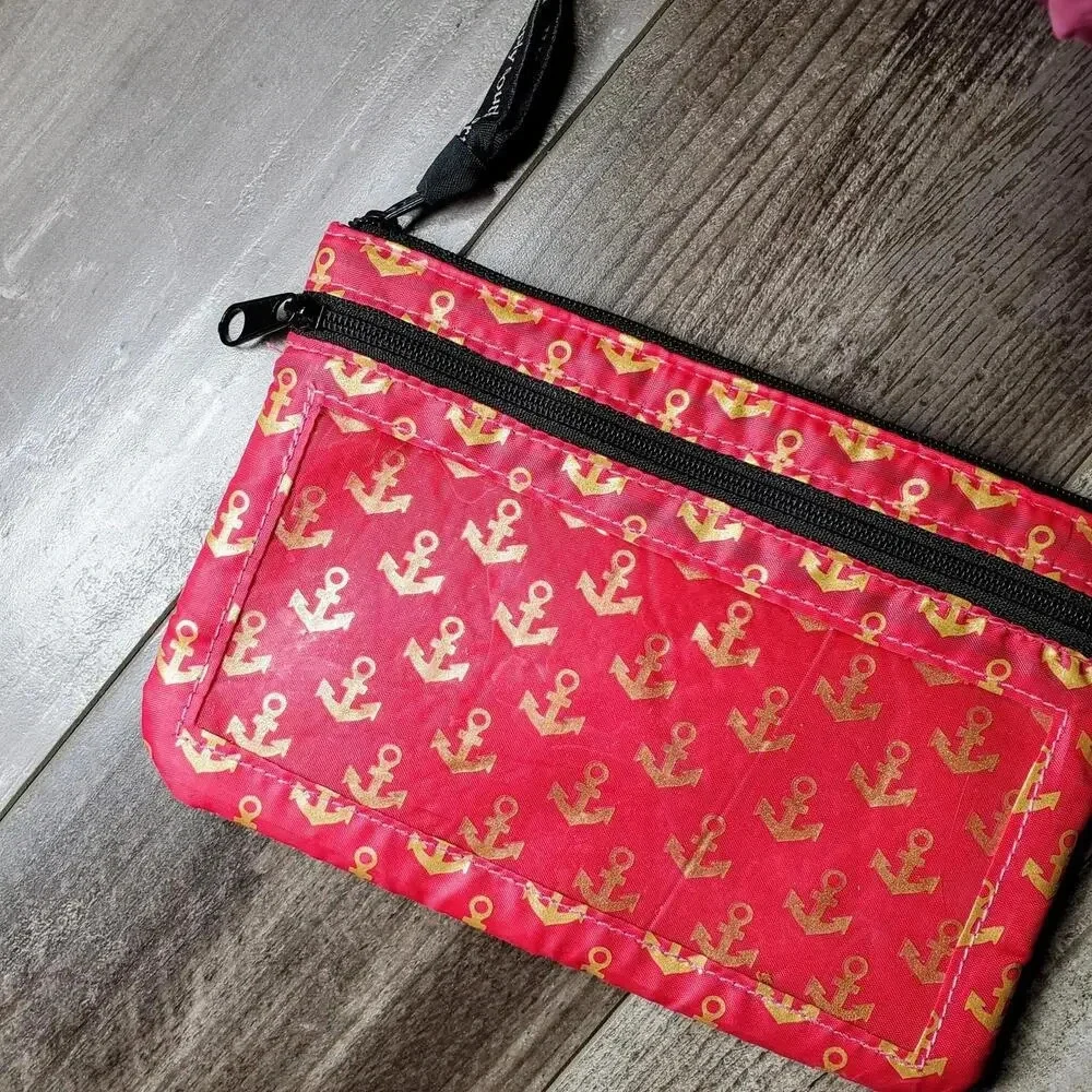 Simply Southern Phone Wristlet Red and Gold Anchors EUC